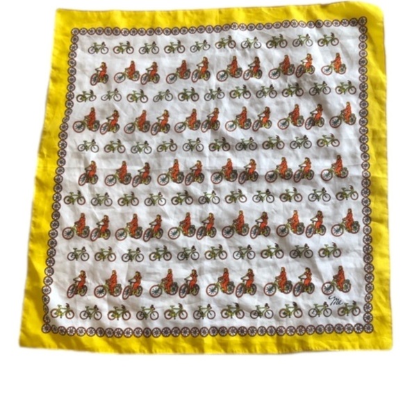 Mr Emperor scarf bicycle print. Made in Italy.  Approximately 22.5” x 23” - Picture 1 of 9